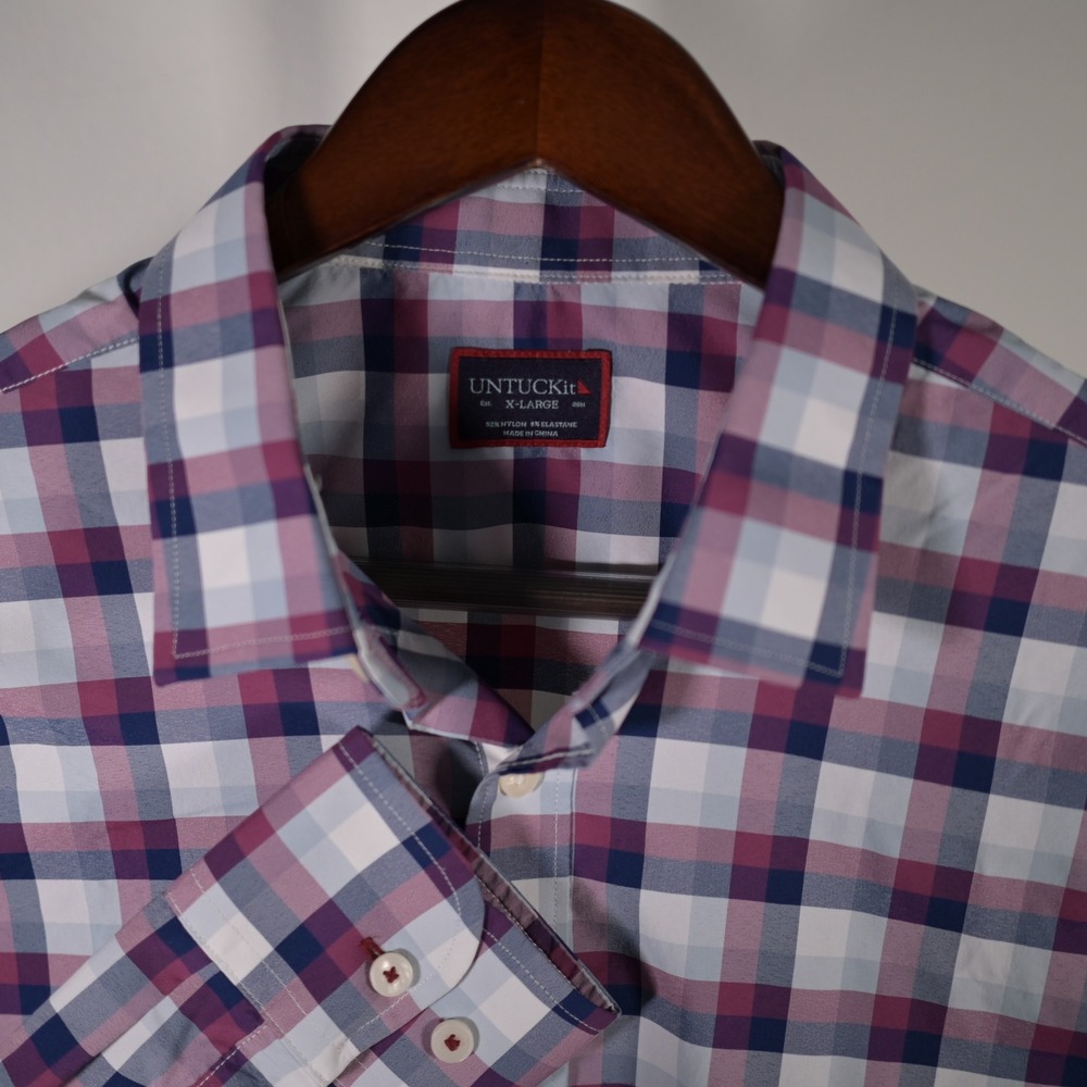 UNTUCKit Stever Hill Mens XL Plaid Performance Shirt Regular Fit 4th of July